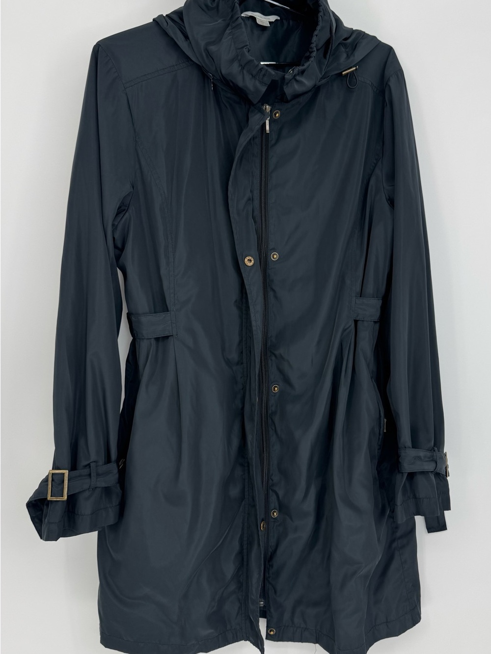 Garnet Hill Navy Hooded Water-Resistant Trench Size10
